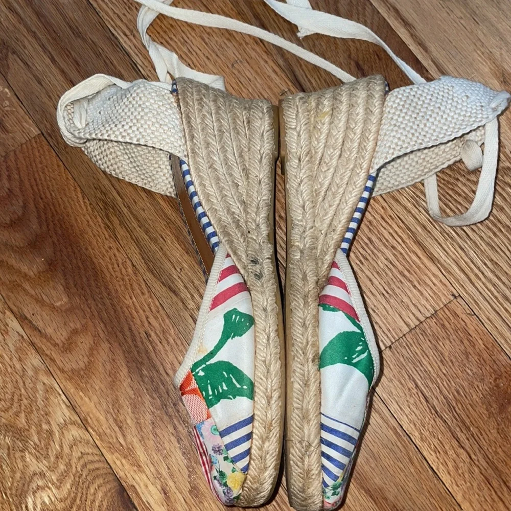 Coach Womens Kerrie Patchwork Canvas Wedge Espadrille Ankle Tie Sz 10